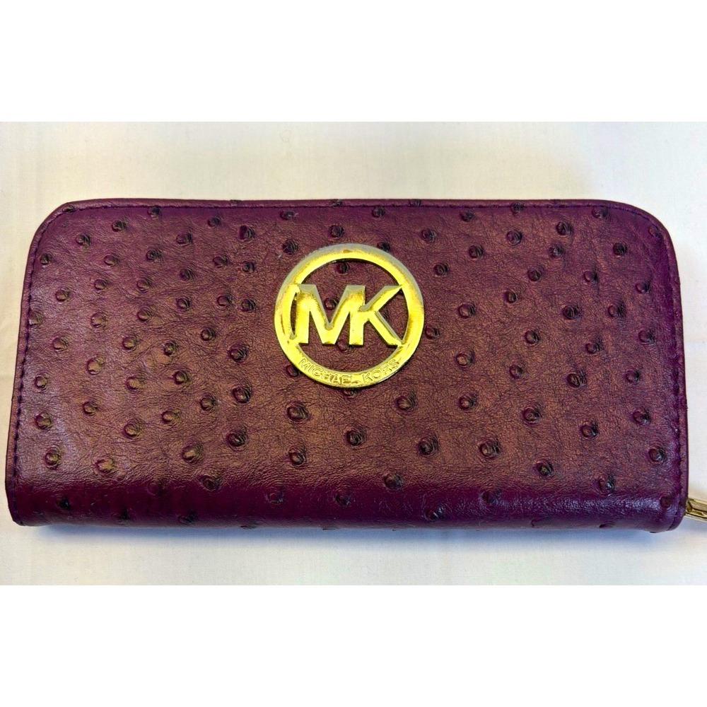 Michael Kors Women's Purple Zip-Around Wallet with Logo, Credit Card Slots O-526